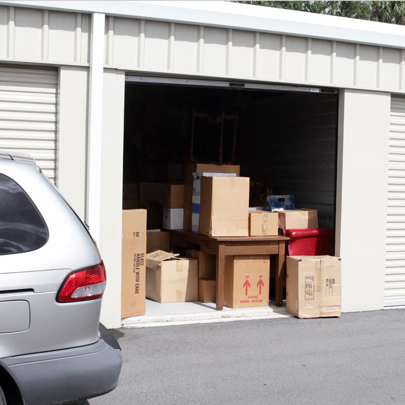 open storage container filled with boxes